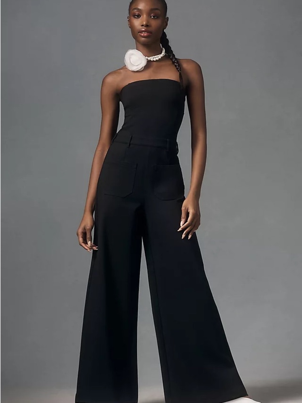 Anthropologie Black Strapless Wide-Leg Jumpsuit